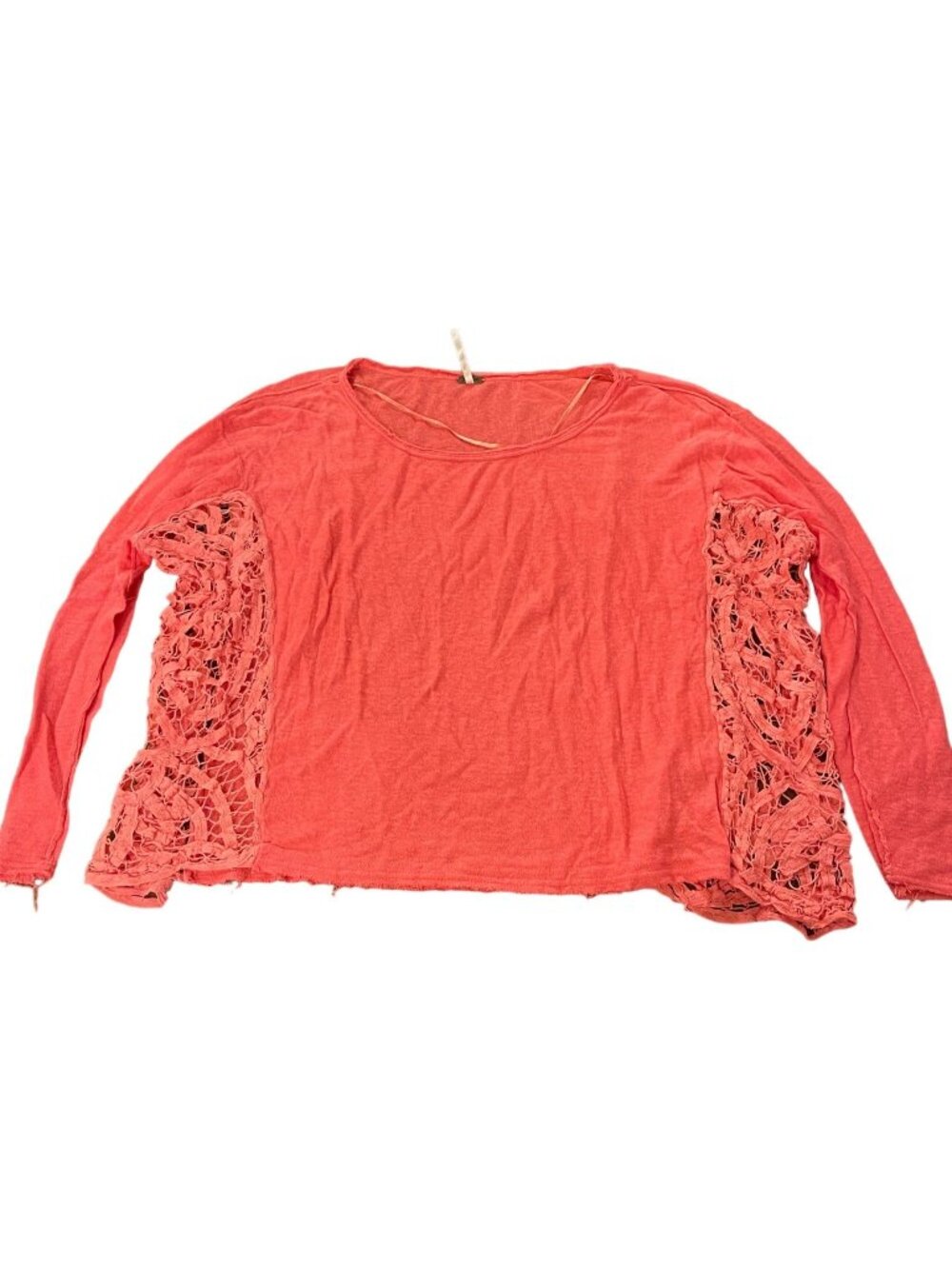 Free People Coral, pink Lace Accent panelling Long Sleeve Top Size XSmall